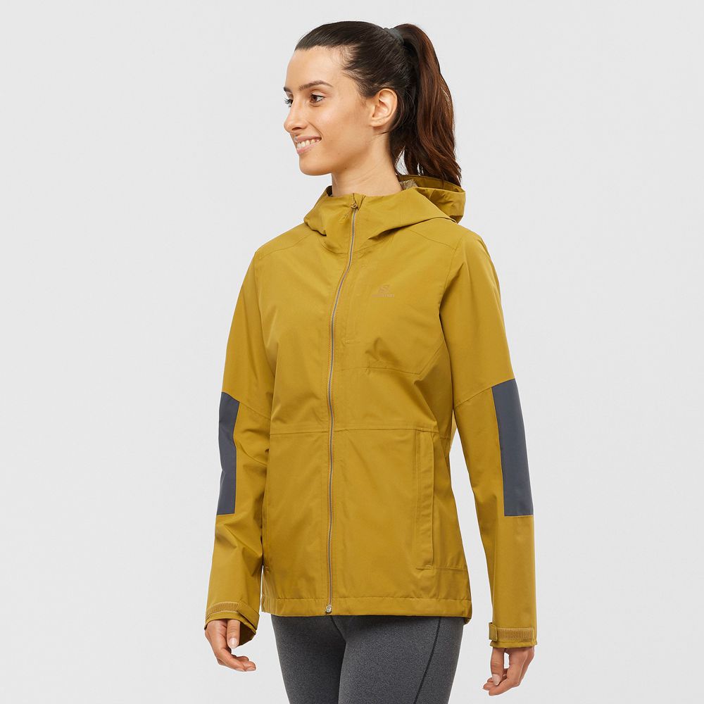 Salomon OUTRACK WATERPROOF 2.5L - Womens Waterproof Jackets - Yellow - NZ (08915-UPHE)